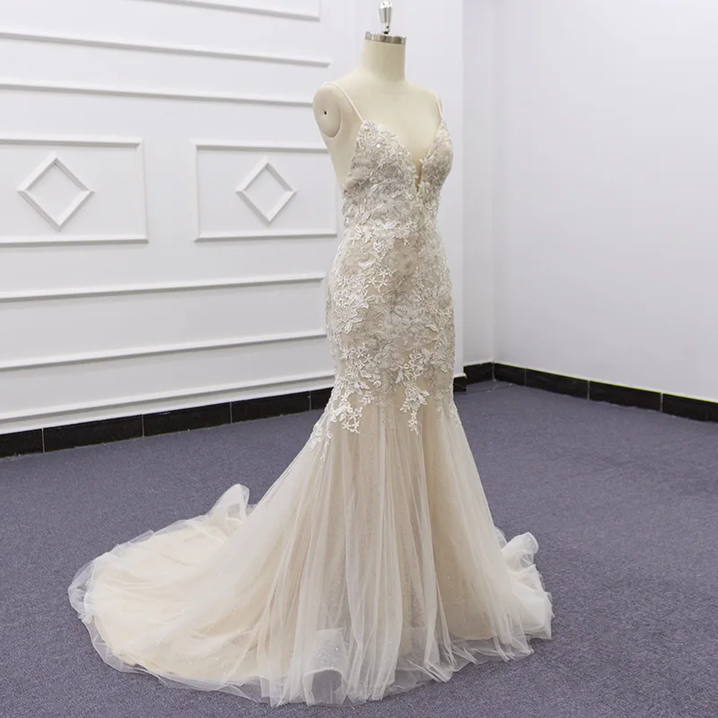 Элегантное кружевное свадебное платье Vestidos de novia свадебное платье годе v-образный вырез Спагетти ремни Длина пола Свадебные платья GLT176