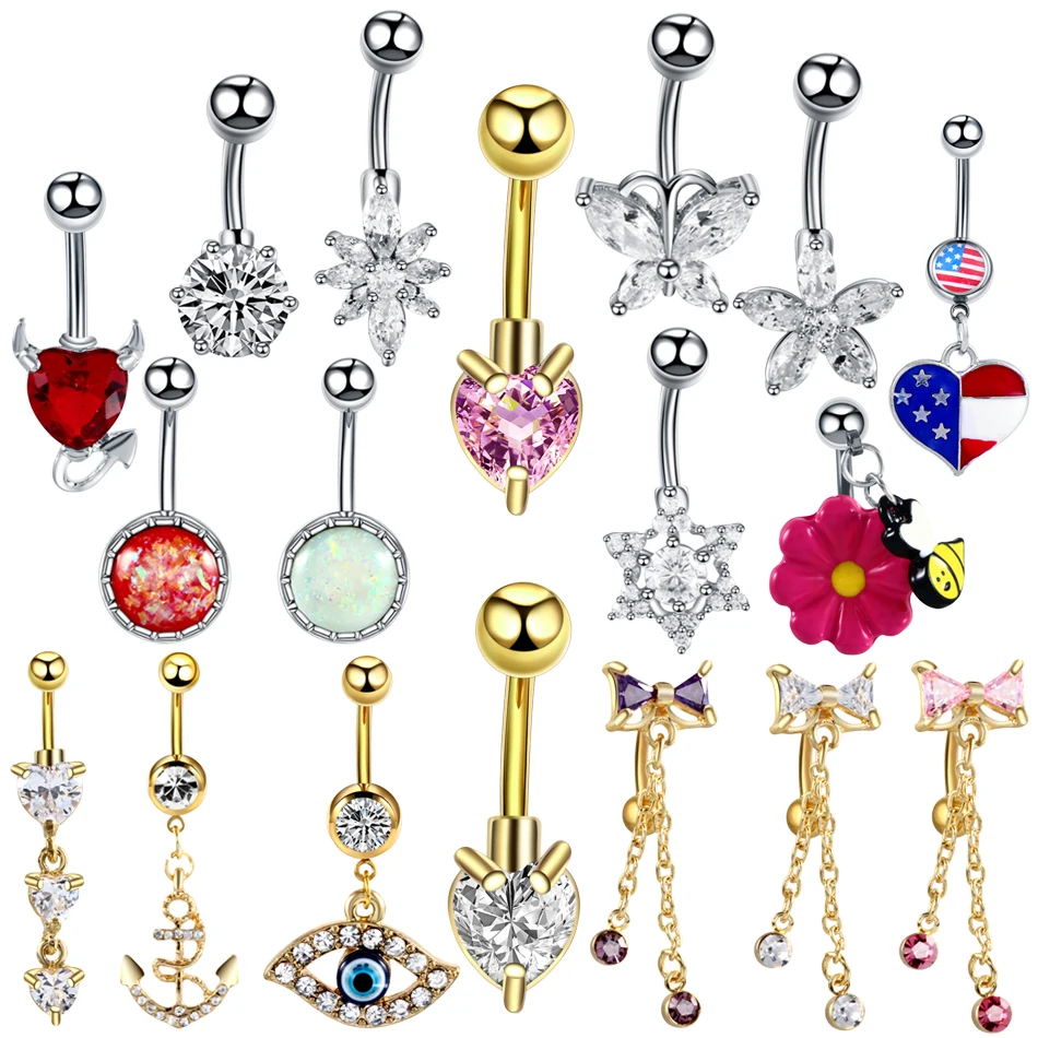 Hot 1pc Surgical Steel Piercings Ombligo 14g Navel 1pc Surgical Steel Piercings Ombligo 14g Navel Belly On Piercing Dangle Earrings Bar Y Body Jewelry