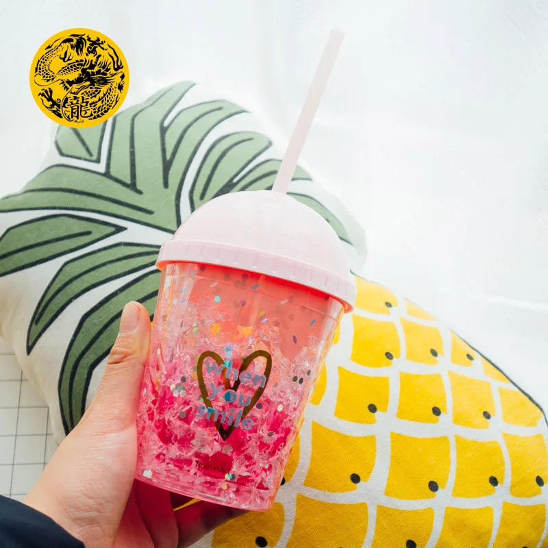 

Double-layer Creative Plastic Water Bottles Straw Type summer Korean style cute 280/450/650ml Home or office use
