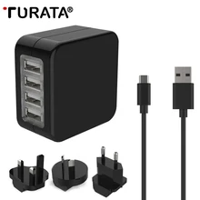 TURATA Универсальный адаптер 4 USB Порты и разъёмы Зарядное устройство USB для путешествий Разъем всему миру дорожные АС разъемы для Мощность Зарядное устройство, универсальное зарядное устройство с стандартов Австралии, США, Великобритании и штепсельная вилка европейского стандарта