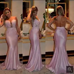 Vestido де феста мода розовый кружевной аппликации русалка вечернее платье спинки сексуальная рукавов бисероплетение вечерние платья лучшие