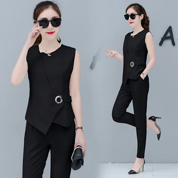 

Office Lady O-neck Conjunto Feminino Pullover Sleeveless Ensemble Femme Deux Pieces Irregular Two Piece Set Top And Pants