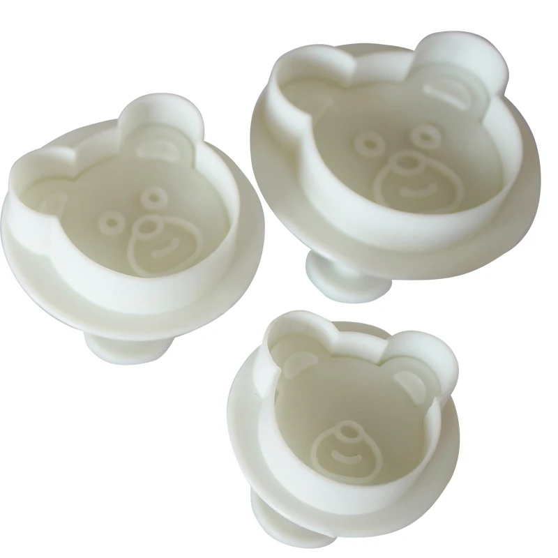 

3Pcs/Set Bear Cookie Press Cutter Cookies Plastic Embossing Baking Mold Fondant Cutters For Cake Decorating Tools Cookie Cutters
