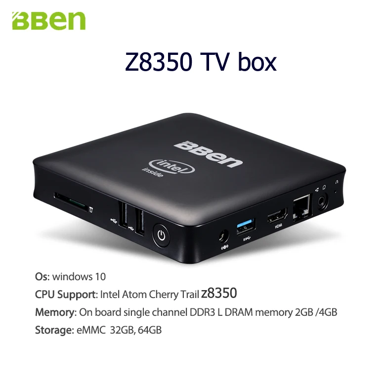 Bben mini pc TV Box Media Player Intel z8350 Quad-Core 2GB 32GB WiFi mini pc computer stick with RJ45 (lan) port