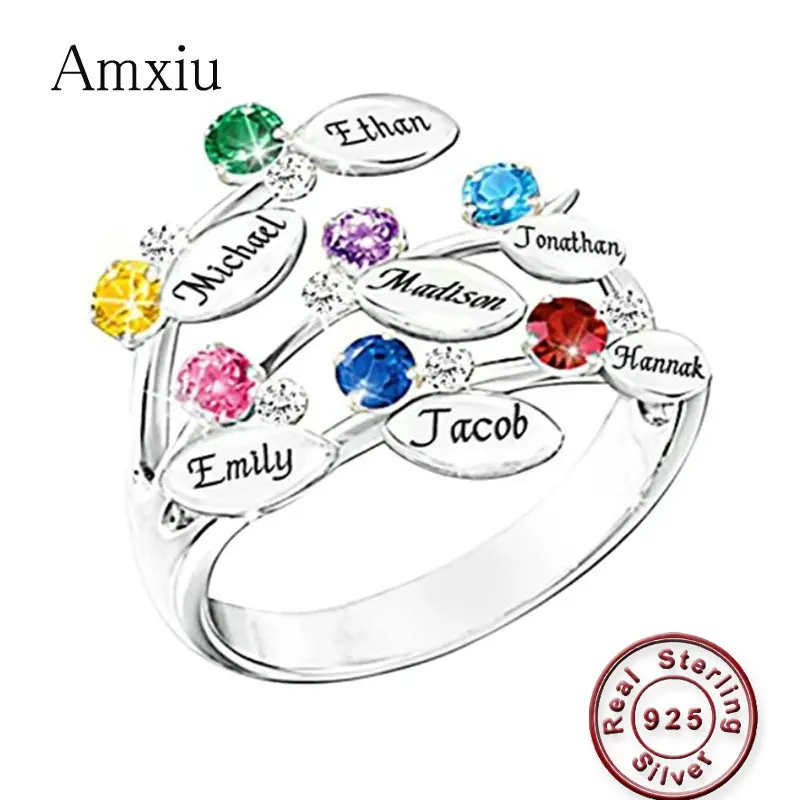 Amxiu на заказ кольцо из стерлингового серебра 925 пробы выгравировать семь именов кольца с камнями по рождению семья подарок на день матери друзья ювелирные изделия
