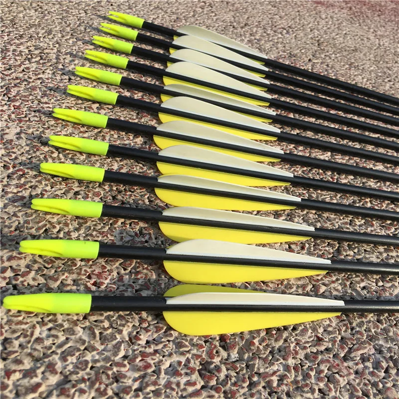 12pk Fiberglass Arrows with Yellow Vanes for Recurve Bow Arrow or Long