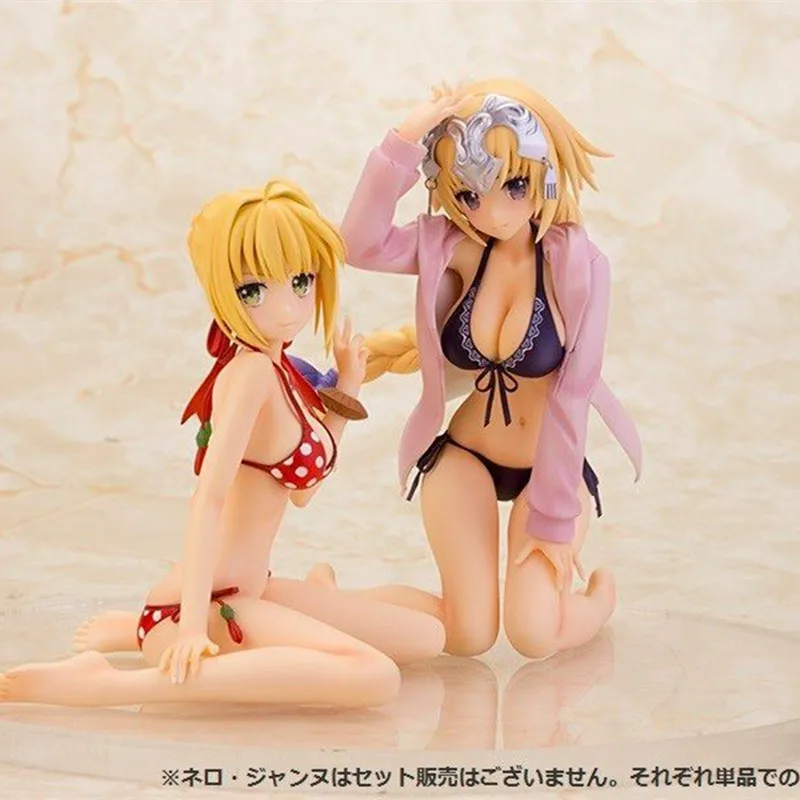 

12cm-14cm Anime sexy bikini Fate/Extella Joan of Arc & saber figure action model swimsuit version sitting toya doll figures gift