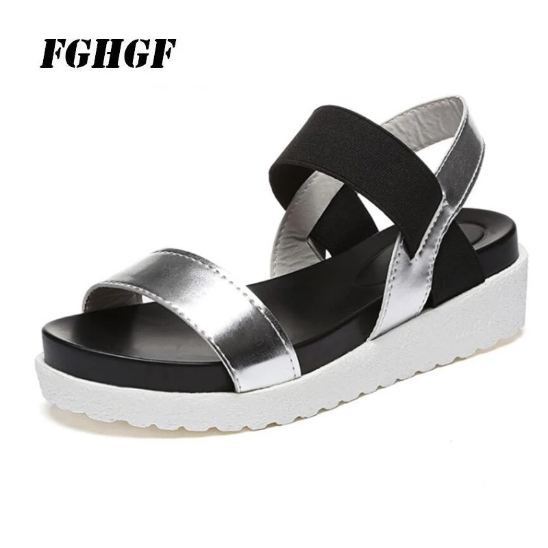 

Women'S Casual Shoes Flat Student Sandals Platform Elastic Fish Mouth Side Zipper Cross Mother Shoe Soft Sole Non-Slip Sandals