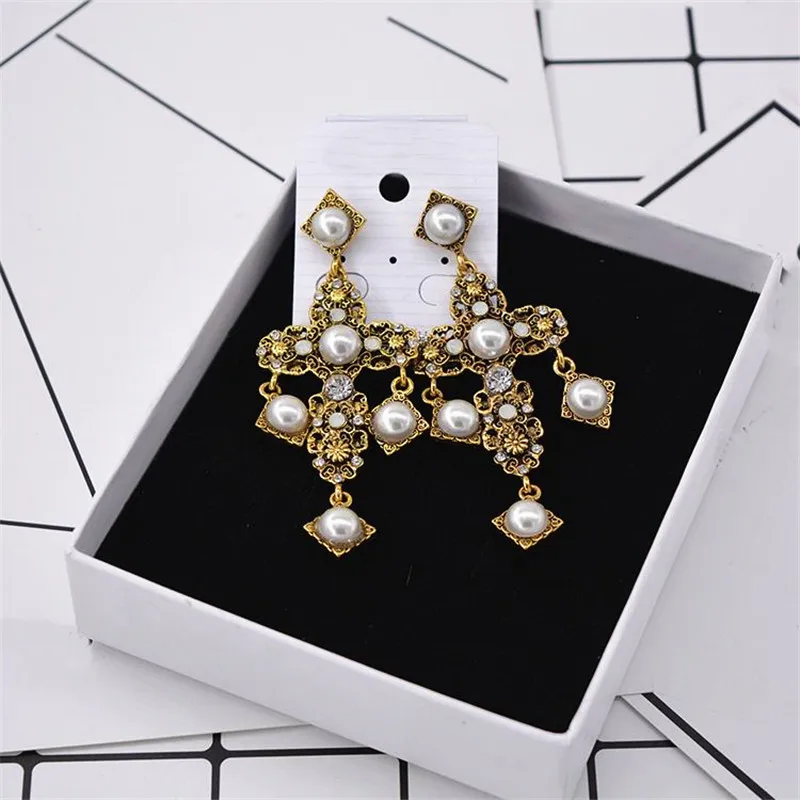 

XIAO YOUNG Baroque Simulated Pearl Cross Long Earrings For Women Bohemia Fashion Rhinestone Earrings Pendants Bijoux Jewelry