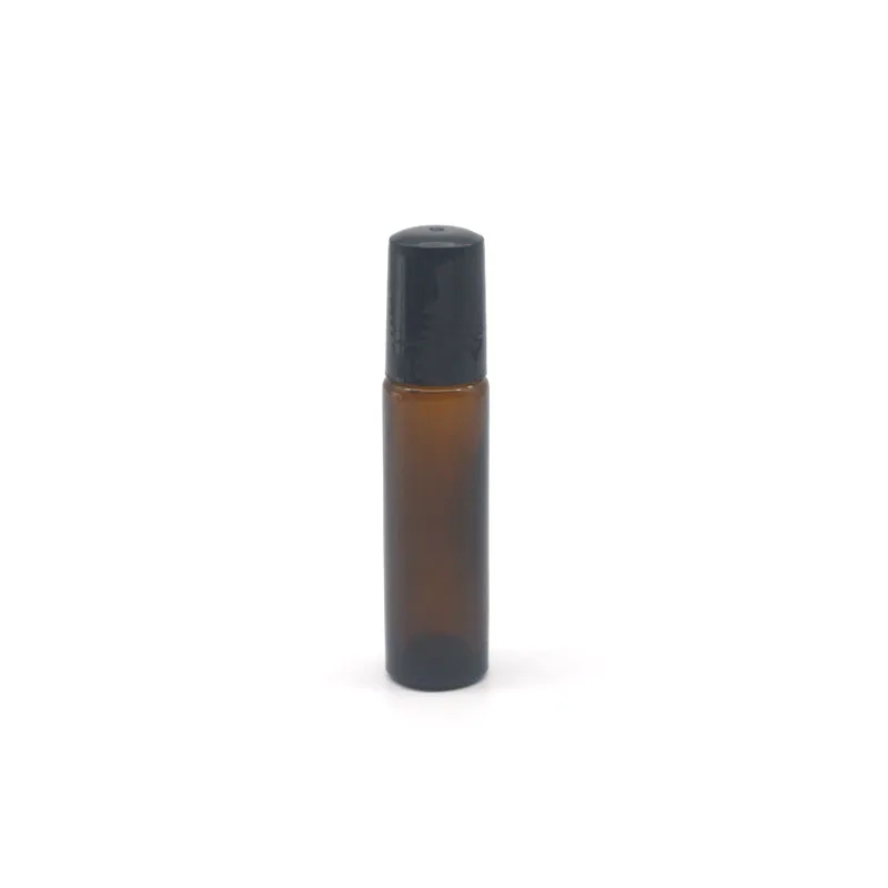 Эфирное масло 10 мл янтарные стеклянные бутылочки с роликом, флакон для парфюма, черный пластиковый колпачок, пустая бутылка, 5 шт - Цвет: Amber
