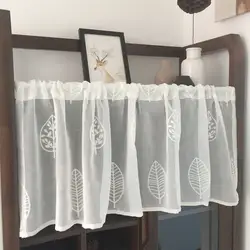 Белое полузанавес полотенце с листьями вышивка кофейная кружевная пряжа чистый короткий занавес для бара кухонный шкаф дверь детская