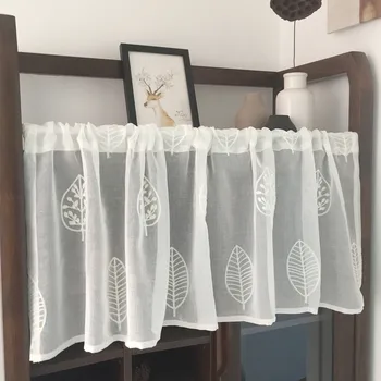 

White Half Curtain Leaf Towel Embroidery Coffee Lace Yarn Pure Short Curtain for Bar Kitchen Cabinet Door Children's Room