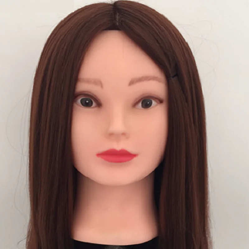 Brown Hair Mannequins Training Head For Hairdressers With Bracket