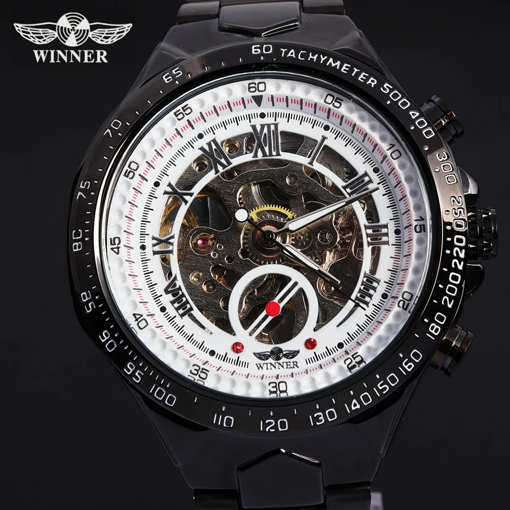 

WINNER Automatic Mechanical Watches Men's Gold Luxury Steel Wrist Watch Men 2018 Military Sport Skeleton Military Army Clock