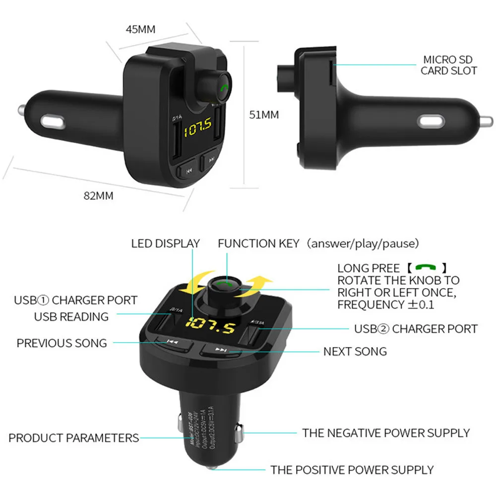 Автомобильный комплект громкой связи беспроводной Bluetooth fm-передатчик lcd MP3-плеер USB зарядное устройство 2.1A автомобильные аксессуары Handsfree авто FM модулятор