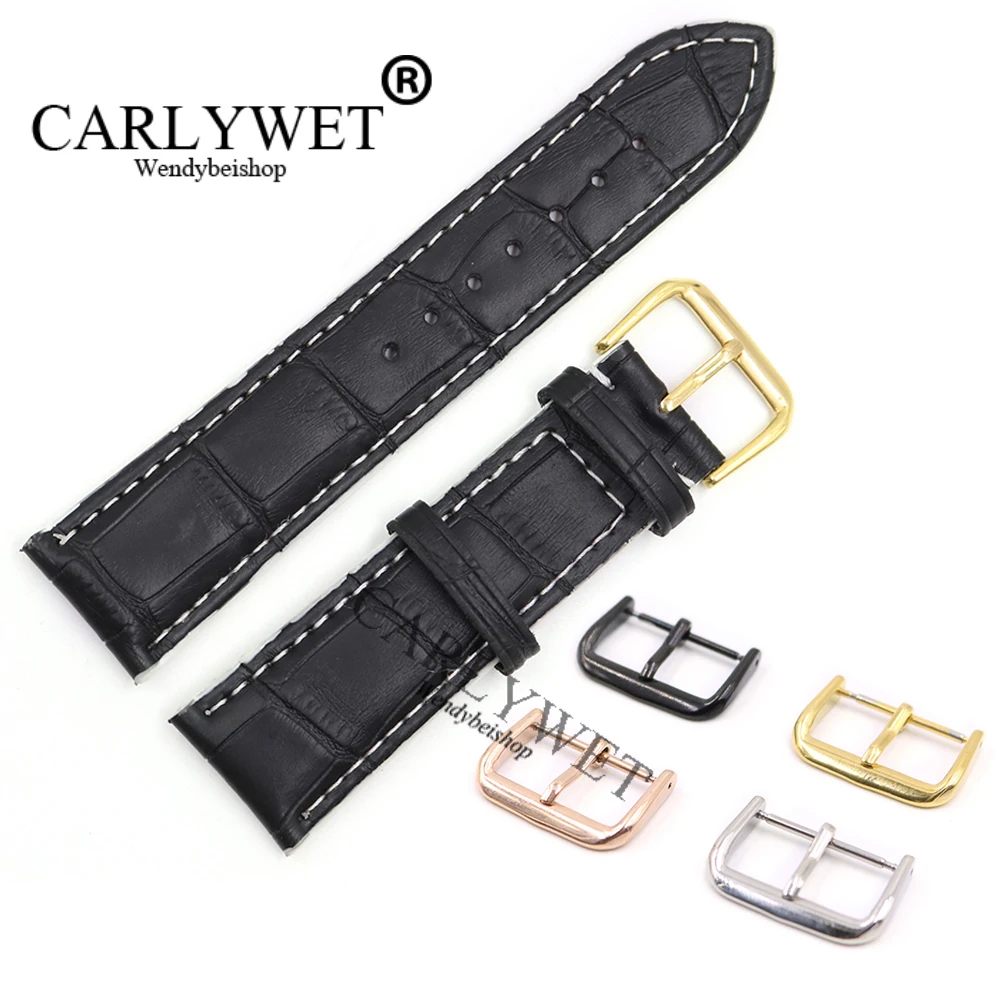 Ремешок для часов CARLYWET 18 20 22 мм черный натуральная кожа ручная работа белый
