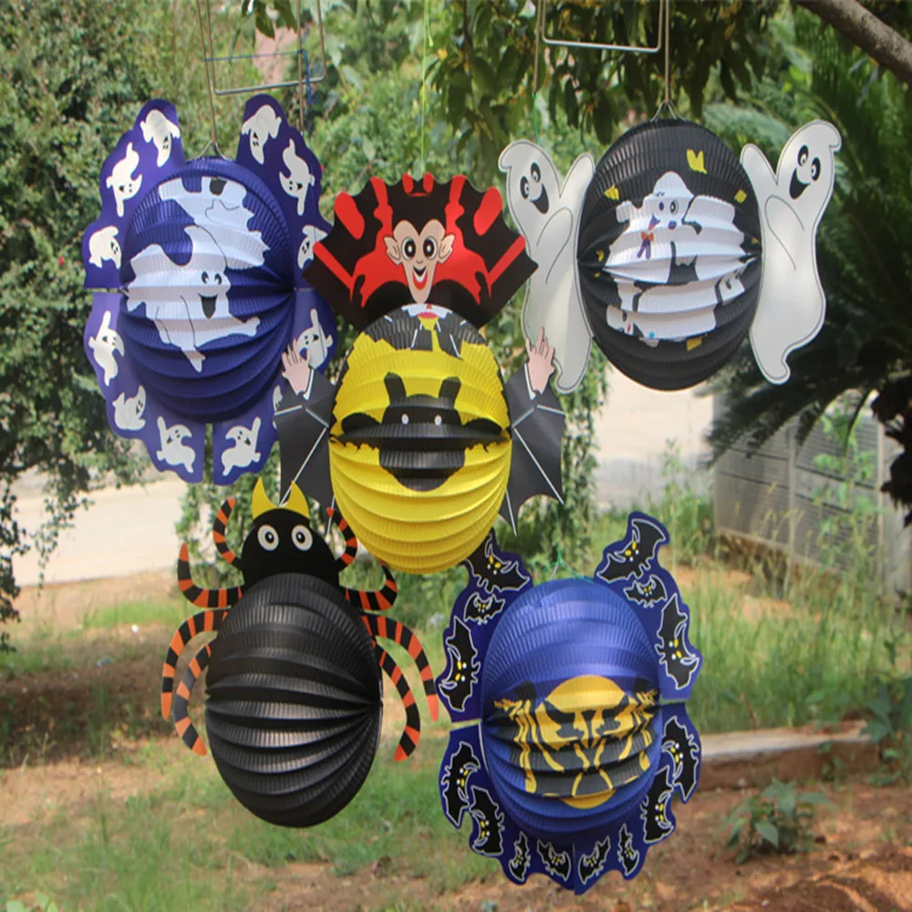 

5Pcs Halloween Paper Lantern Decor Happy Night Chinese Lantern Pumpink Wish Bat Garden Decor KTV Club Home Festival Party Supply