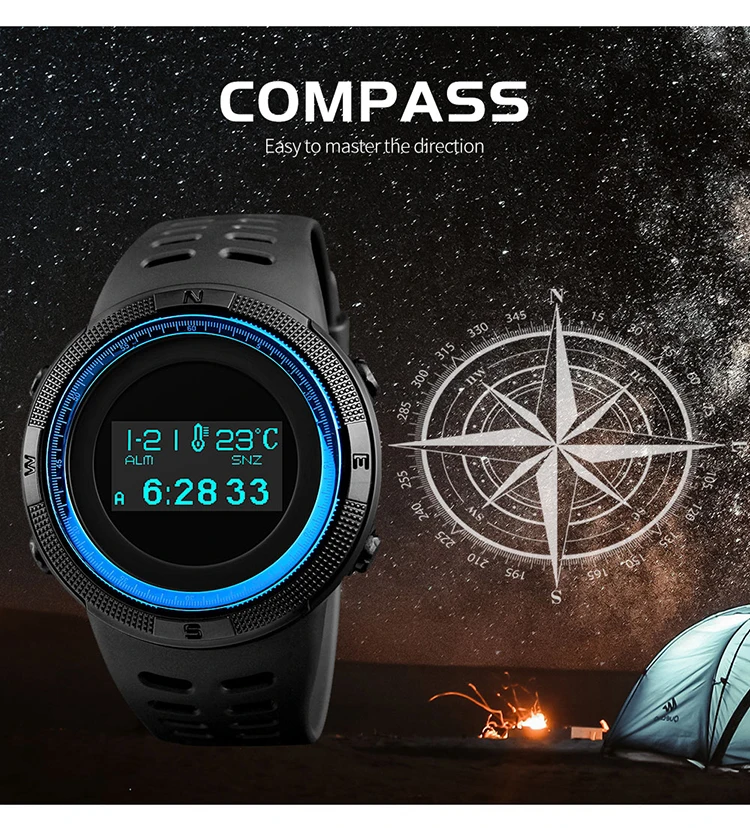 SKMEI Digital Men's Watches military Compass Clock Pedometer Chrono Calorie Waterproof Male Wristwatch Relogio Masculino 1360