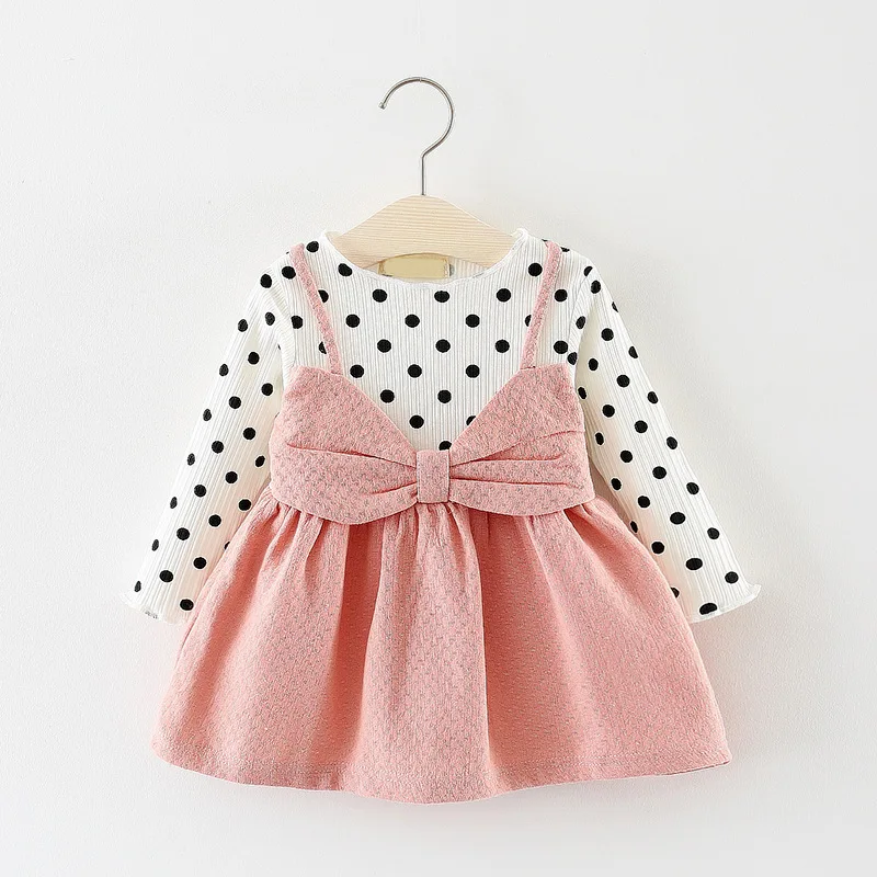

Spring Autumn Dresses for Baby Girls 2019 New Long Sleeve Baby Dress Dot Bow Infant Girls Clothes Casual O-neck Newborn Costume