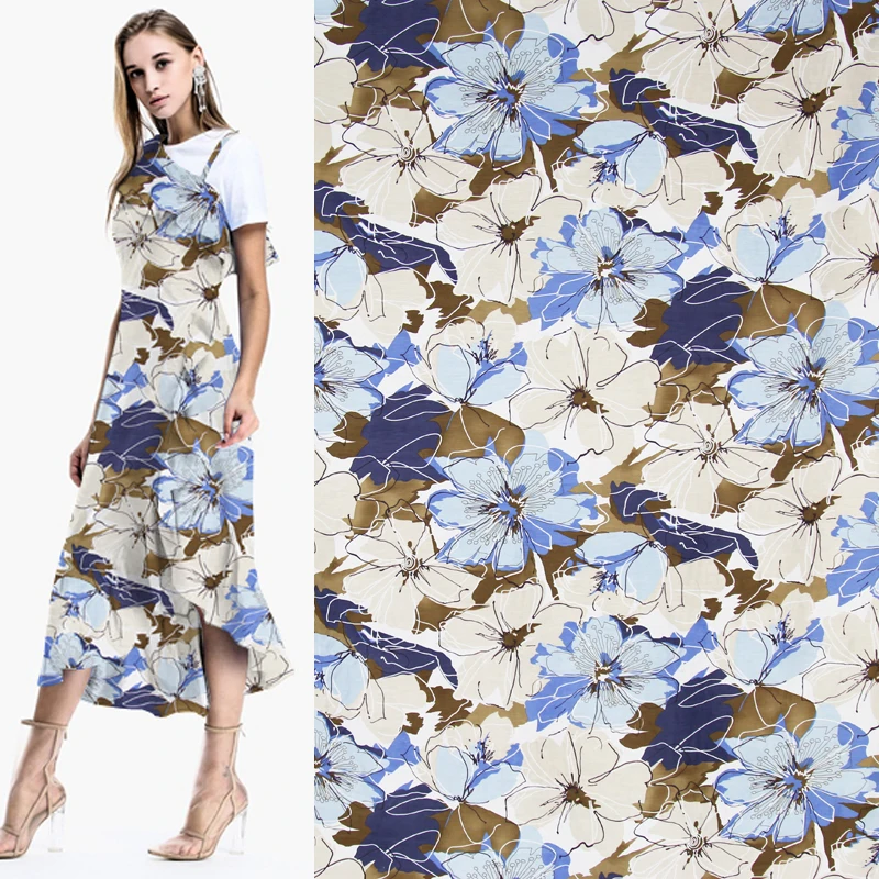 

Fashion big size flower design silk cotton blended fabric flower print,SCT479