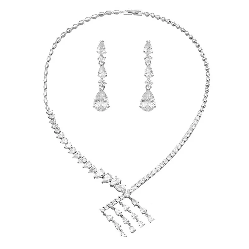 New Bridal Necklace Earring Set With Zircon Wedding Party Jewelry Dress Up | Украшения и аксессуары