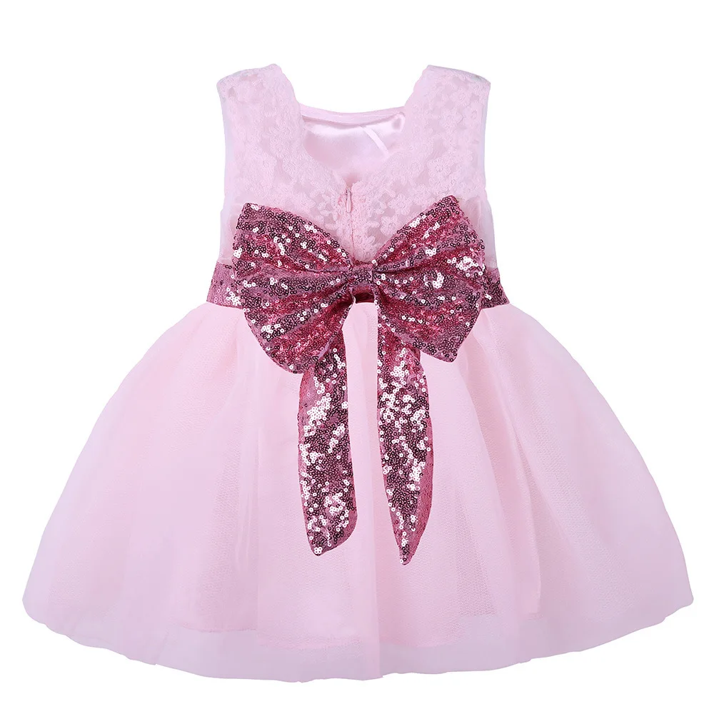 New Hot Children Baby Girl Dress Gold Sequined Bow Lace Tutu Dresses