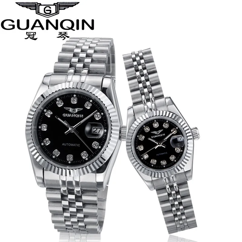 GUANQIN Lovers'Watches Luxury Couples Watch Man Women Pair Clocks Rhinestones Gold Date Mechanical Watch Sapphire Waterproof NEW (7)