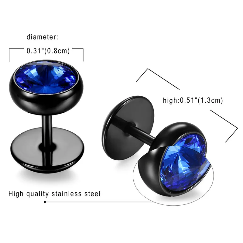 BONISKISS Stainless Steel Black Blue Barbell Stud Earrings for Men and Women - Unisex Jewelry Pendientes Brincos image 4
