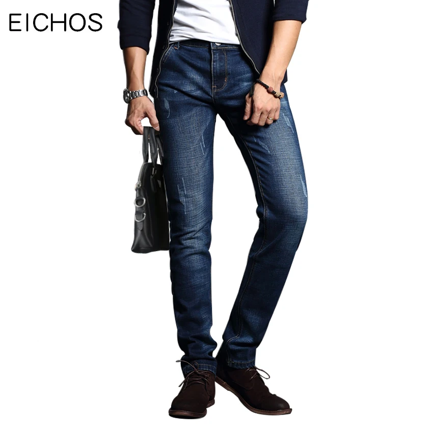 

EICHOS Mens Casual Skinny Jeans Pants Men Solid Color Autumn Jeans Male Slim Elastic Washed Denim Fashion Simple Trousers 2018