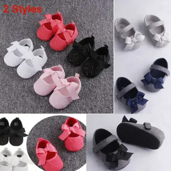 

Hot Toddler Girls Crib Shoes Newborn Baby Bowknot Soft Sole Prewalker Sneakers