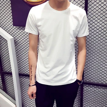 

Fashion Summer Men Casual T-Shirt Round Neck Collar Short Sleeve T-shirt Solid Color Black Top Bottoming Shirts