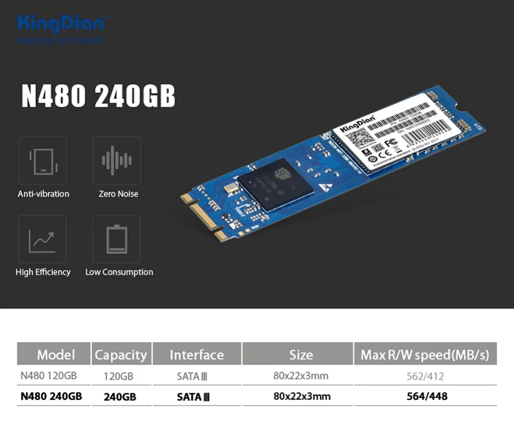 KingDian M.2 NGFF 560/411 MB/S N480 240GB SSD