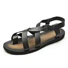 Рим Стиль летние гладиаторы мягкая кожа на плоской подошве для отдыха мужские сандалии Hombre