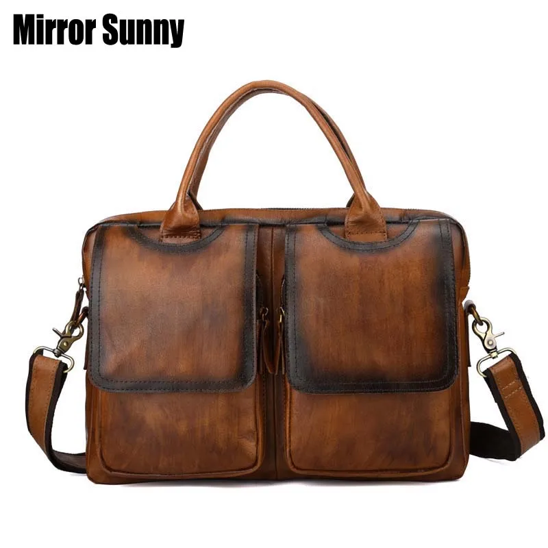 Мужской портфель из воловьей кожи, мужские сумки из натуральной кожи, сумка для ноутбука, винтажная деловая мужская сумка, сумка через плечо