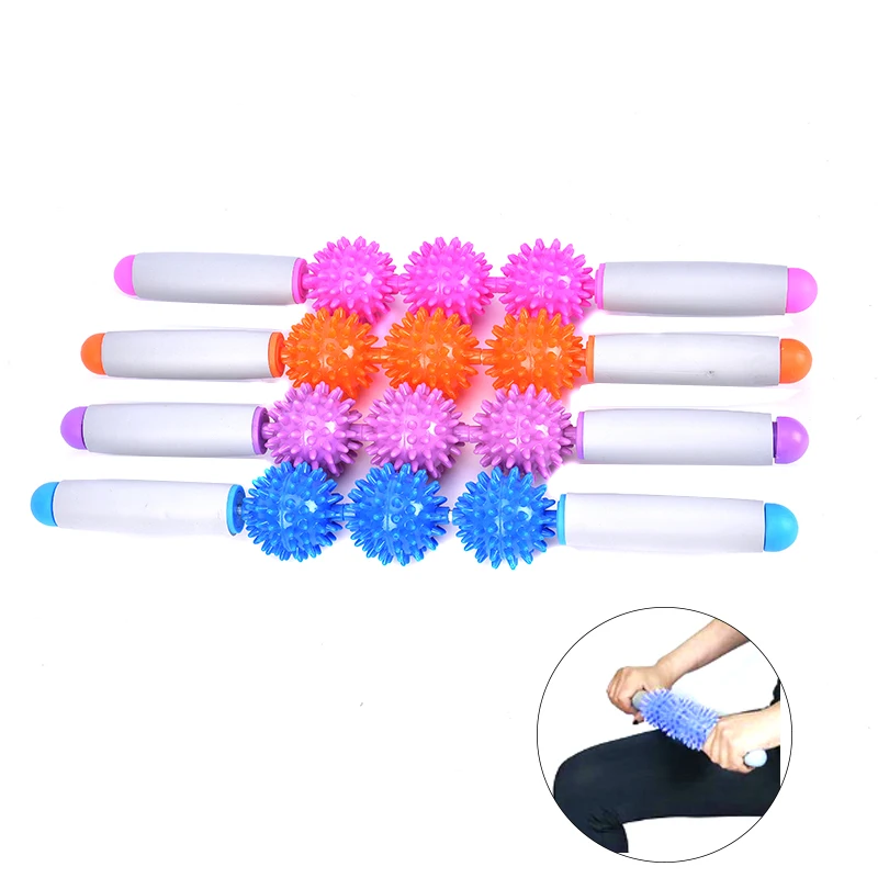

Gym Muscle Massage Roller Yoga Stick Body Massage Relax Tool Muscle Roller Sticks with 3 Point Spiky Ball