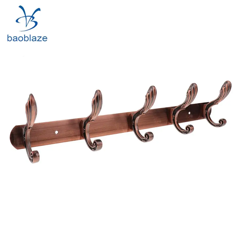 Baoblaze Wall Mounted Hook Door Hanger Coat/Hat/Clothes/Robe/Towel Hook Metal Hanger Rail Rack Holder with 5 Hook