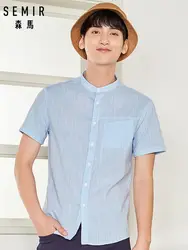 SEMIR для мужчин s рубашка без воротника с нагрудный карман мужчин Regular Fit короткий рукав рубашка 100% хлопок мужские повседневные рубашки Топ