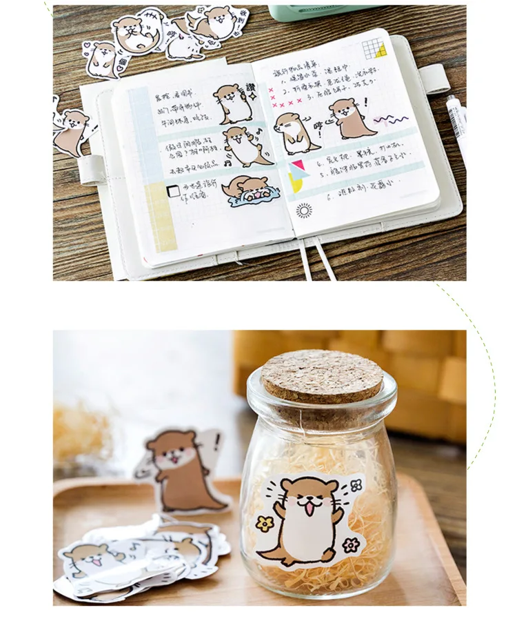 45Pcs/Box Cute Stickers Kawaii Cartoon Otter Adhesive Stickers For DIY Diary Photo Album Decorative Scrapbooking Stickers