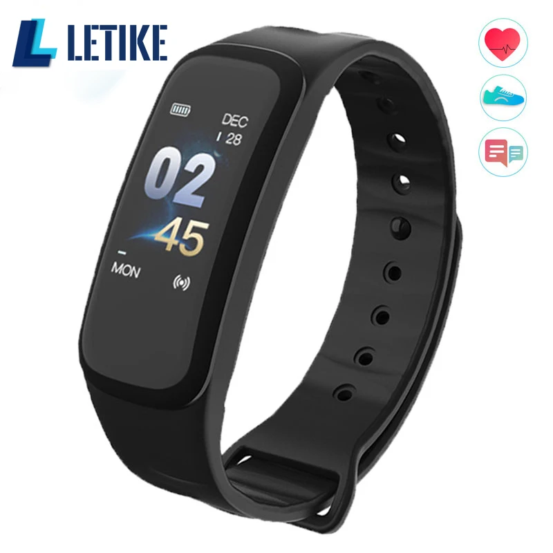 

Letike C1Plus Smart Band Blood Pressure Fitness Tracker Heart Rate Monitor Smart Bracelet Black Men Watch for Sport Climbing