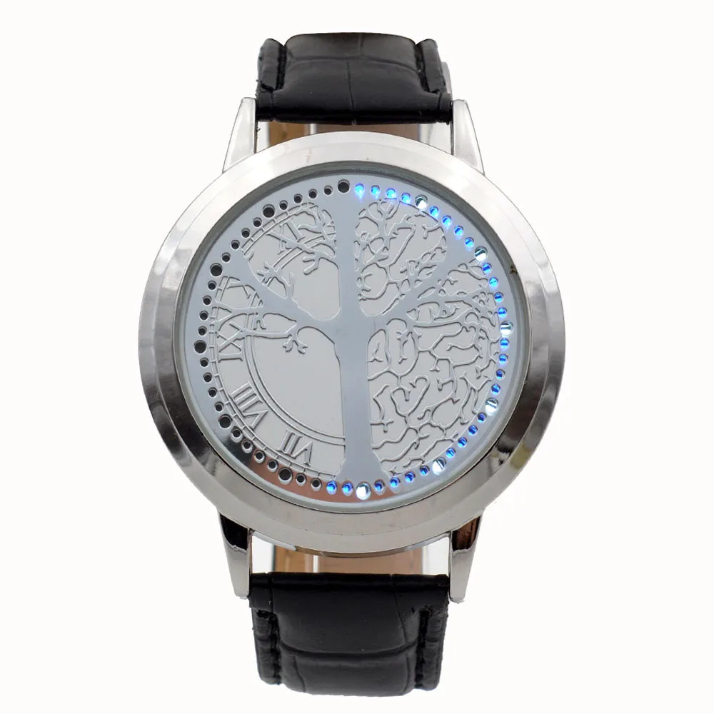 Herren Touch Band Geformt Weiß Zifferblatt Quarz Baum Damen Armbanduhr Relogio Masculino Display Led Licht Uhren Us7 In 99blau Screen Leder SUzGqMVp