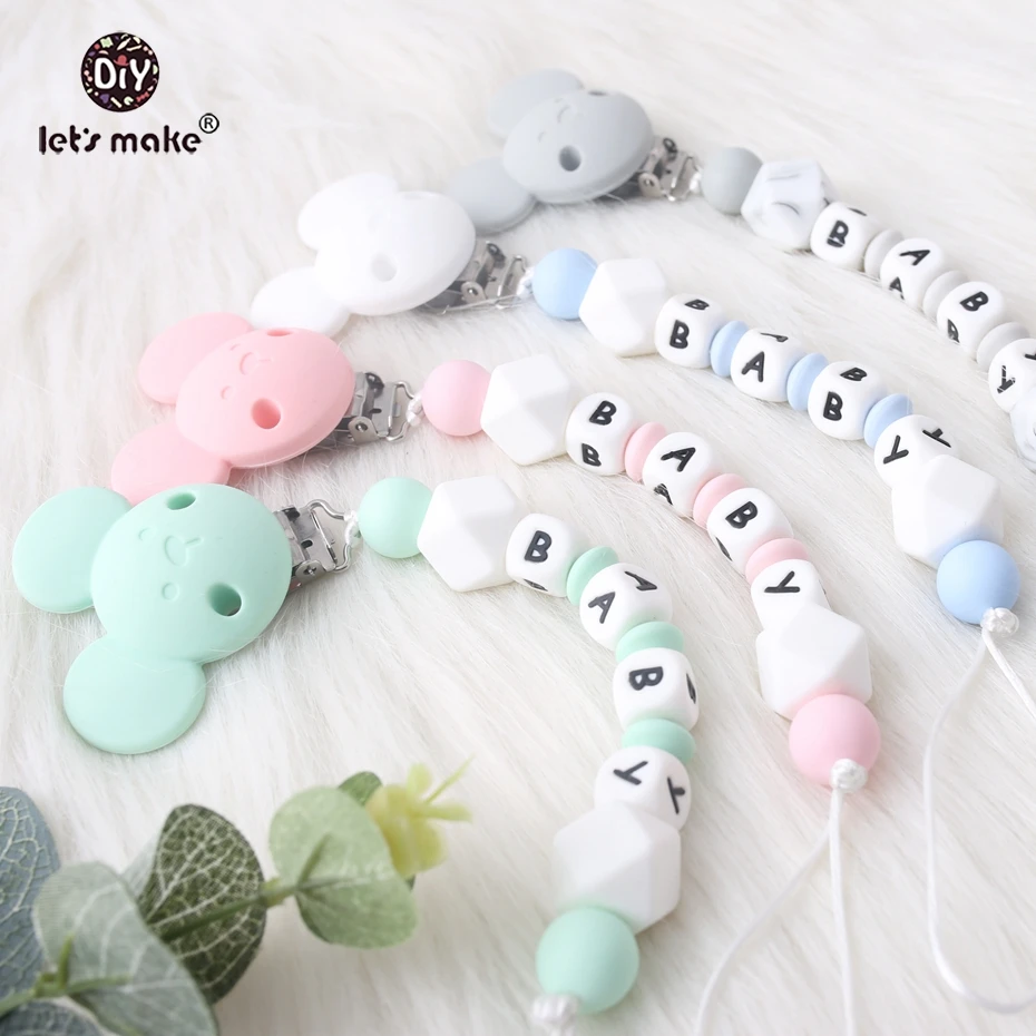 Let's make 1pc Cartoon Bear Private Custom Personalise Baby Name Pacifier Clips Chain Teething BPA Free Silicone Abacus Dummy