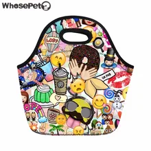 WHOSEPET Lunch Bag Funny Emoji Print Portable Picnic Bag Kids Lunch Bag Women Thermal Lunchbox Insulated Snack Food Storage Bag