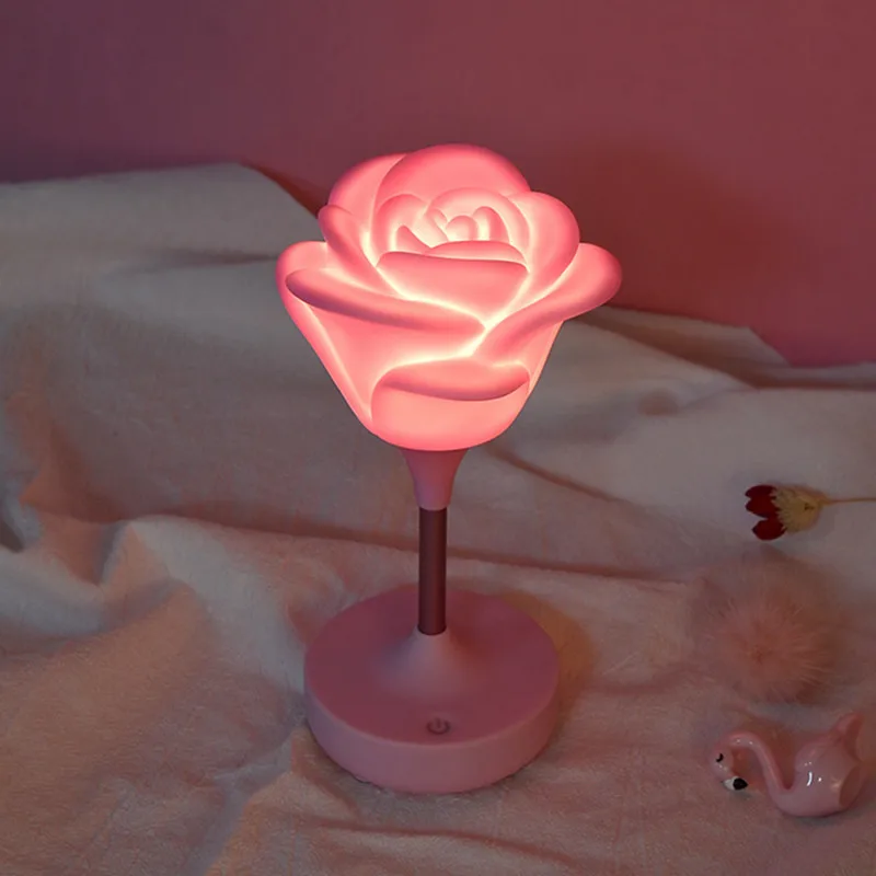 Touch Dimmable Led Night Light Lamp Silicon Floral Rose for Baby