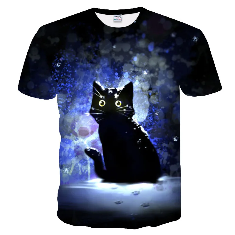 Белая черная 3D футболка с котом, женская и мужская повседневная модная футболка, Kawaii, забавная 3D футболка с рисунком счастливого кота, женские топы для девочек, одежда размера плюс