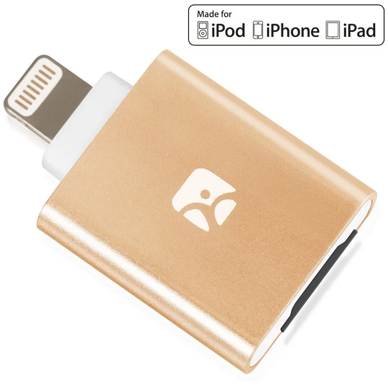 Устройство для чтения карт памяти MicroSD для iPhone/iPad/iPod с разъемом Lightning в качестве флеш-накопителя, устройства для чтения карт Lightning, устройства для чтения iPhone - Цвет: Золотой