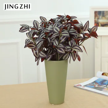

The 3 leaf plant wall decoration Home Furnishing fork eyebrow with wood glue green leaves wholesale artificial flowers cheap
