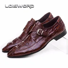 Crocodile Grain brown tan / black mens dress shoes genuine leather wedding shoes casual mens business shoes with buckle