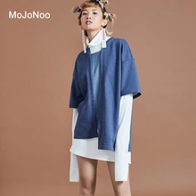 MOJONOO Autumn Winter Patchwork Turtleneck Blouses Women Tops Long Sleeves Two Piece Set Cardigan Shirt + Blouse Femme Automne
