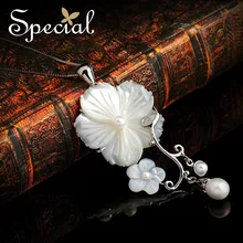 Special New Sea Shell Pendant 925-Sterling-Silver Maxi Necklace Natural Pearls Women Statement Necklace 2017 XL141184