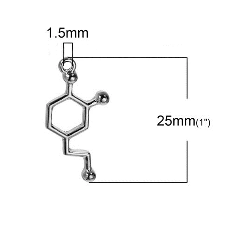 DoreenBeads подвески из цинкового сплава, допамин, серебряный тон 25 мм(") х 12 мм(4/8"), 10 шт
